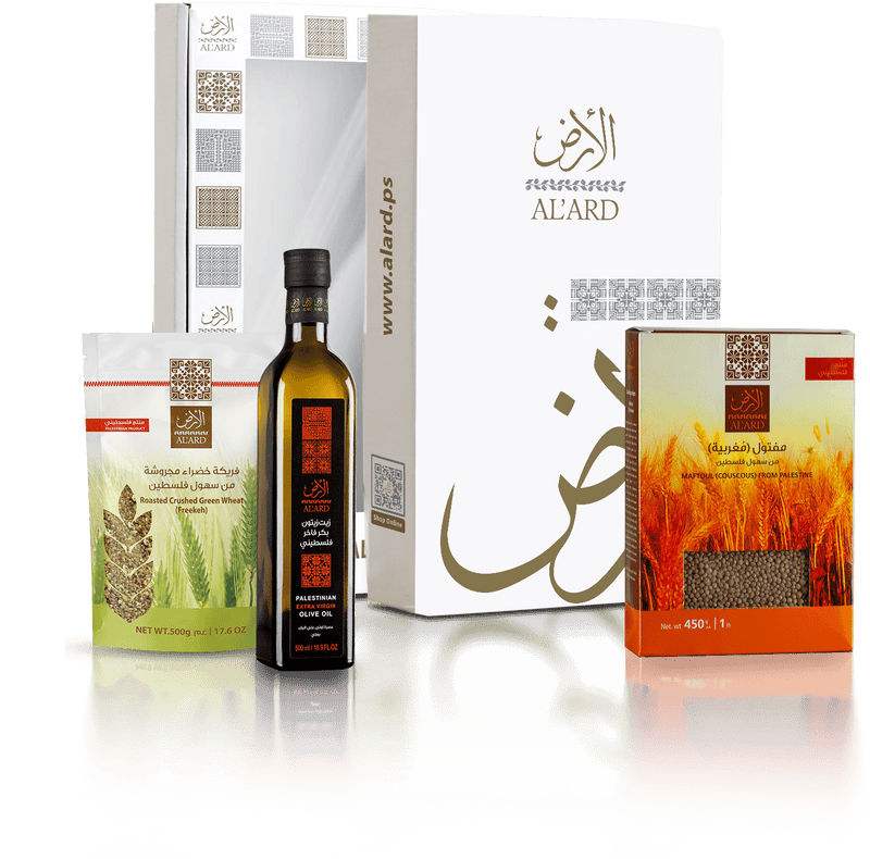 Al'ard USA Al'Ard Gift Box ( Extra Virgin Olive Oil - 500mL/16.9fl oz + Coarse Crushed Green Freekeh - 500g/17.6oz + Maftoul (Couscous) 450g )