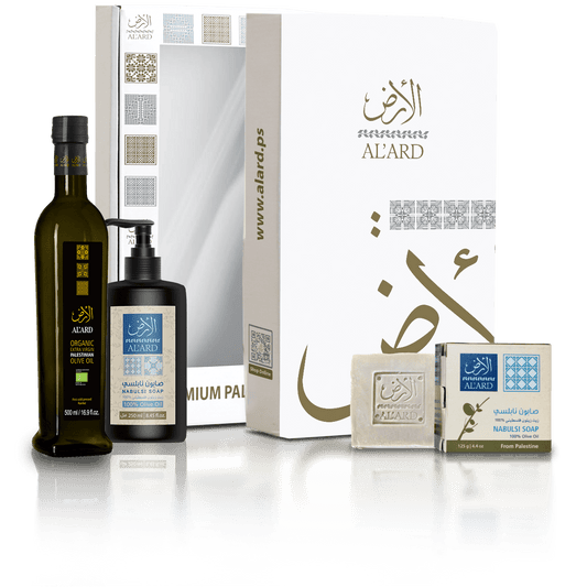 Al'ard USA Al'ard Gift Box ( Organic Extra Virgin 500mL/16.9fl oz + Olive Oil Liquid Soap 250mL/8.45fl oz + Premium Nabulsi Soap 125g/4.4oz )